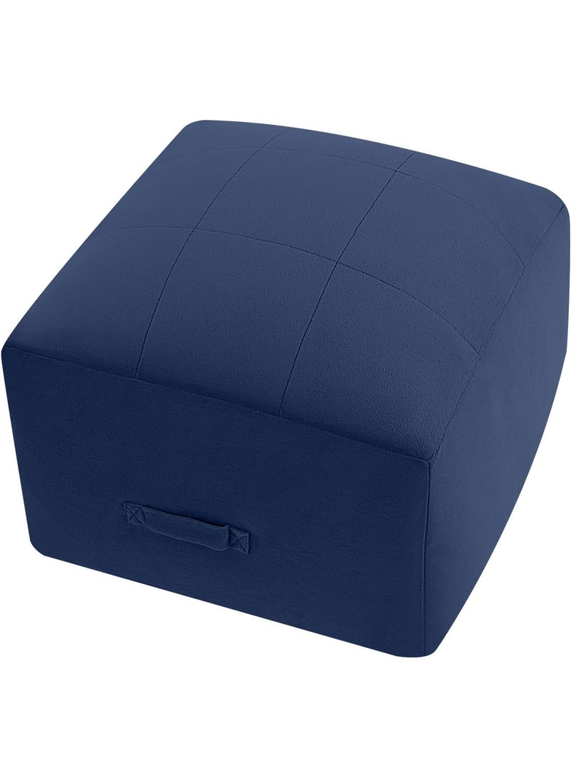 Square Stuffed Pouf Ottoman Foot Rest, Floor Pouf Foot Stool with Foam Chunk Filling, Soft Stuffed Ottoman Footrest for Living Room, Blue - Image 1