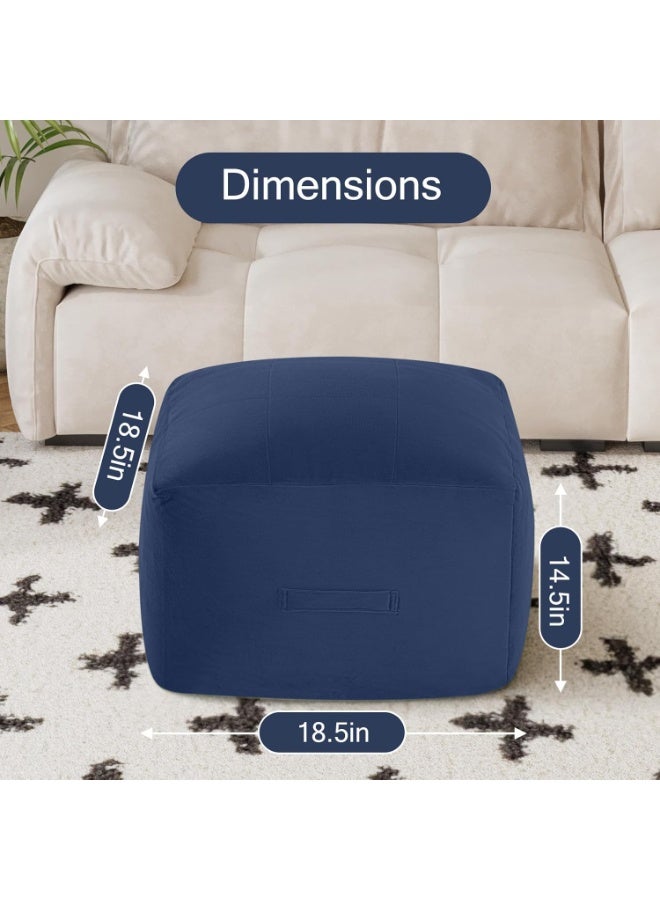 Square Stuffed Pouf Ottoman Foot Rest, Floor Pouf Foot Stool with Foam Chunk Filling, Soft Stuffed Ottoman Footrest for Living Room, Blue - Image 2