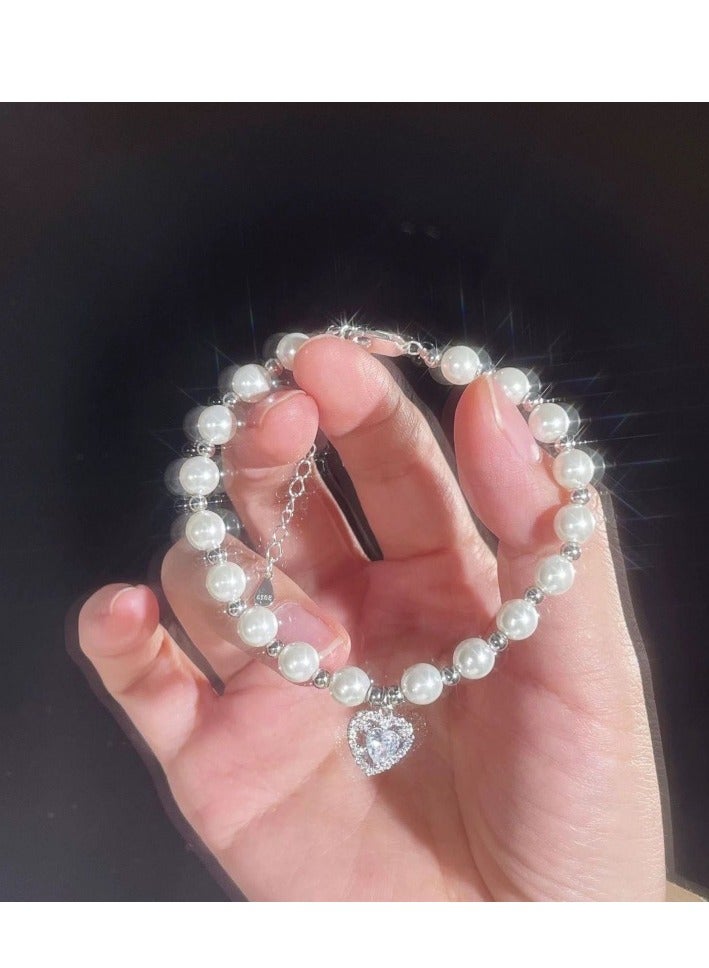 925 Silver Love Pearl Bracelet Exquisite Handstring High End Birthday Gift for Girlfriend  - Image 2
