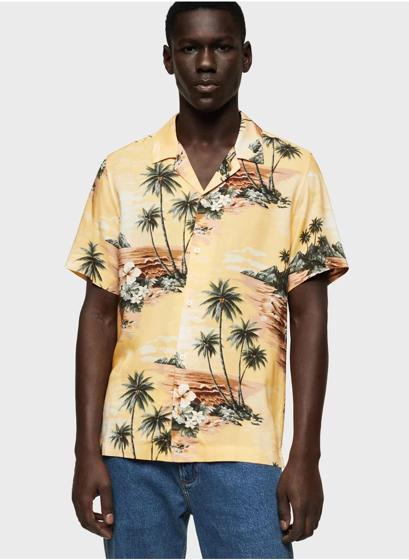 Mango Man Hawaiian Print Regular Fit Shirt