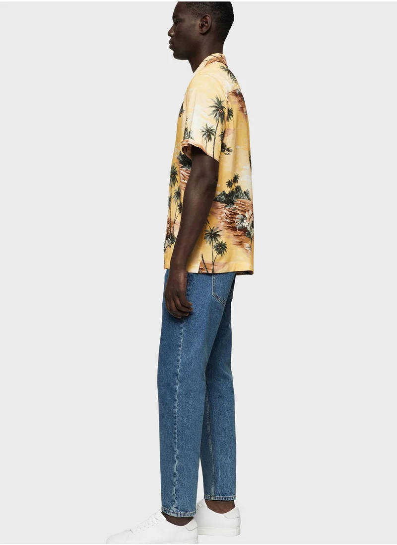 Mango Man Hawaiian Print Regular Fit Shirt