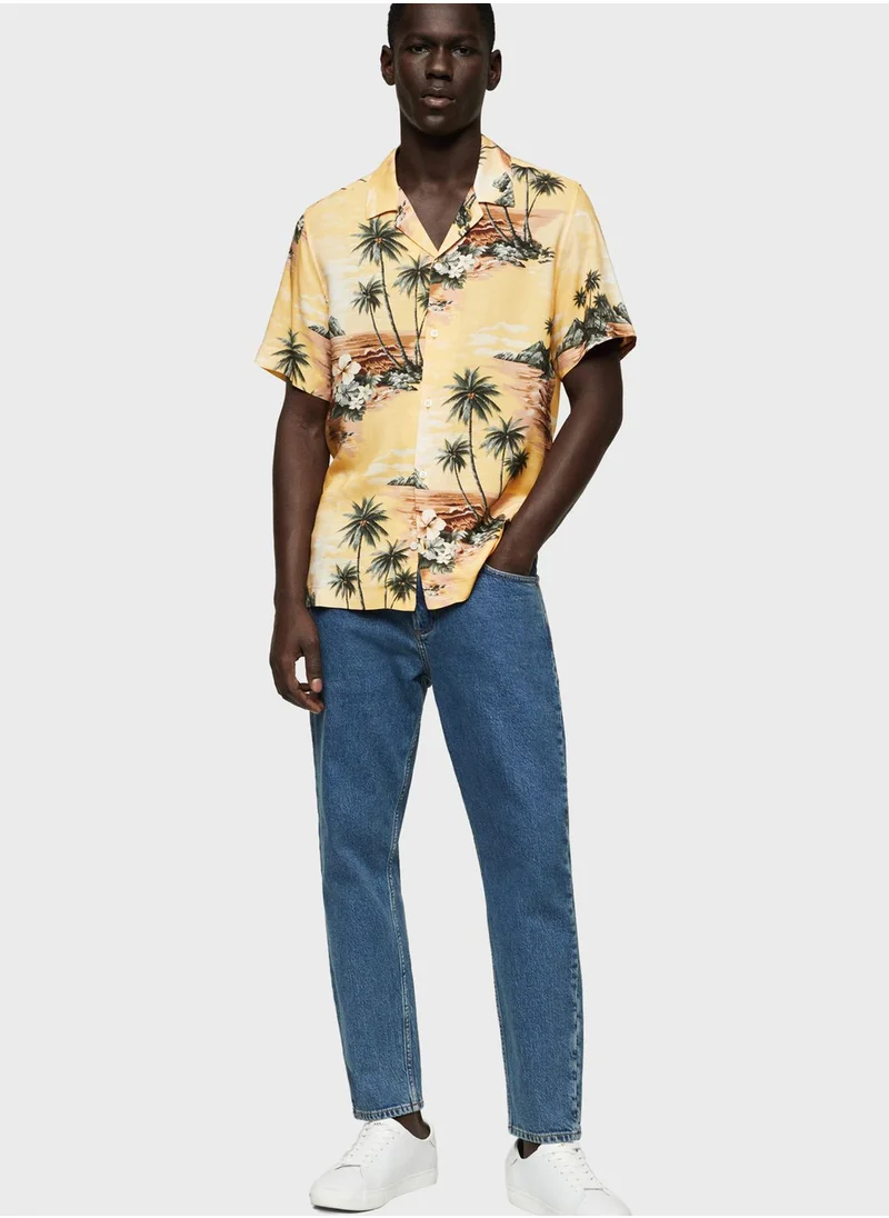 Mango Man Hawaiian Print Regular Fit Shirt