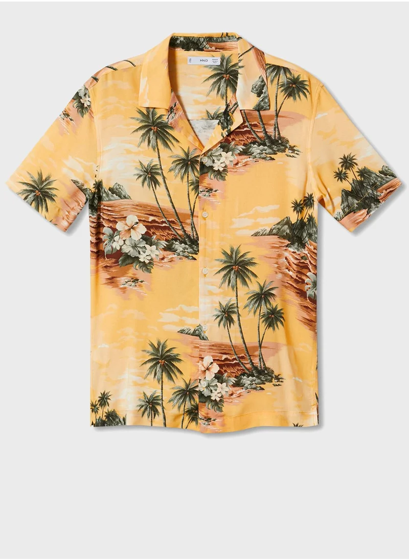 Mango Man Hawaiian Print Regular Fit Shirt