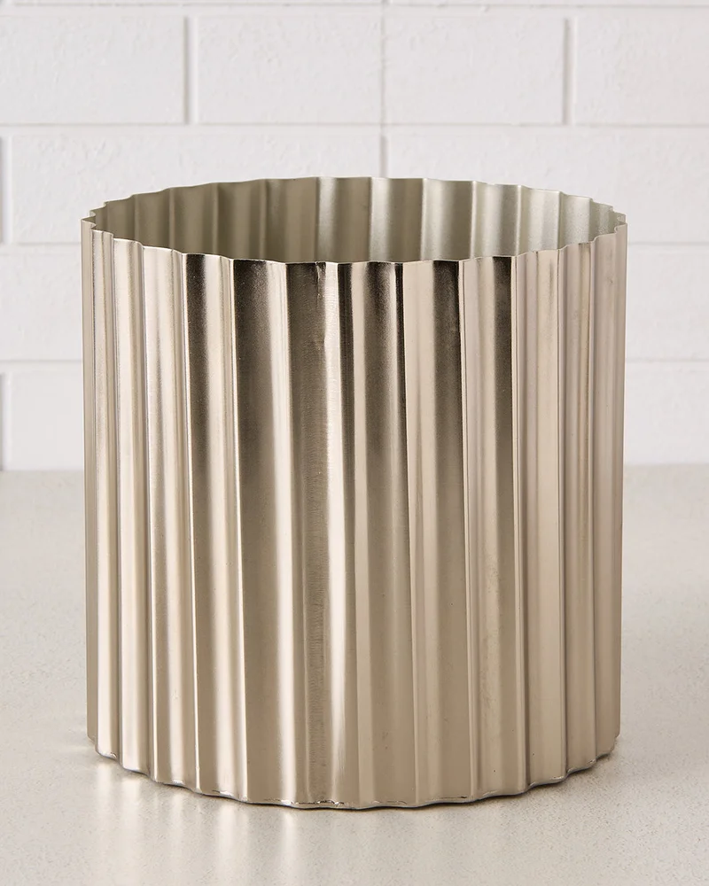 REDTAG Silver Ribbed Metal Planter 23.5(H)X23.5Cm