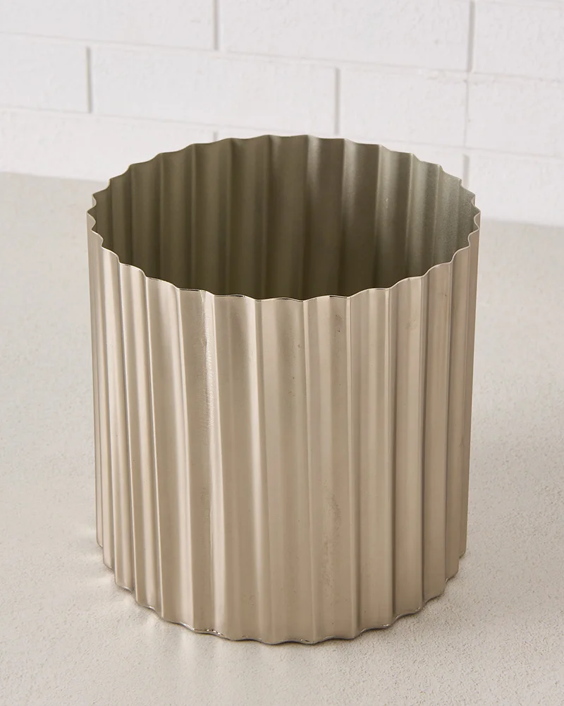 REDTAG Silver Ribbed Metal Planter 23.5(H)X23.5Cm