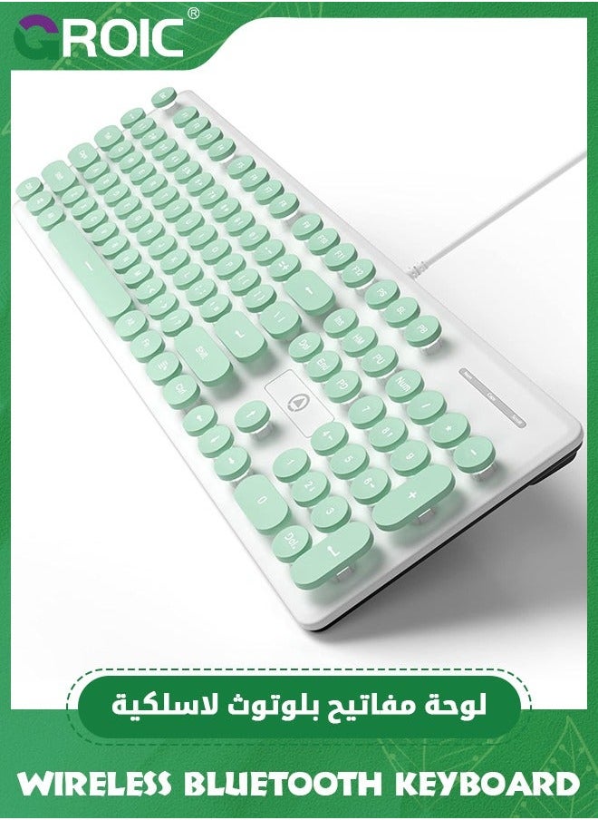 Green Typewriter Keyboard 104-key White Square Punk Gaming LED Ice Backlit Cute with Wired USB Suitable for PC/Win/Mac/Laptop