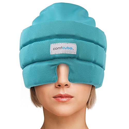 Comfcube Migraine Headache Relief Ice Cap 2 Hours Long Lasting Cold Therapy Wearable Washable Form Fitting Ice Hat for Tension Headache Sinus Stress Relief Puffy Eyes Severe Migraines Chemo