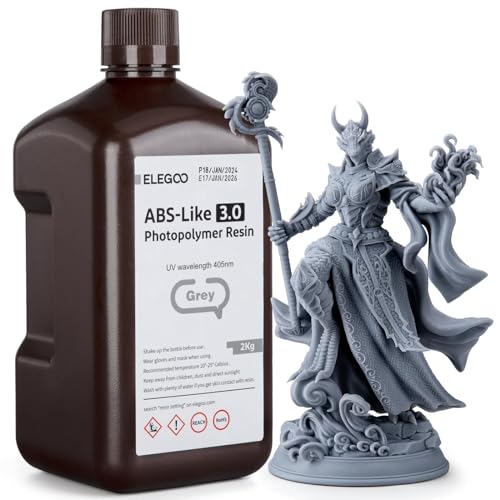 ELEGOO ABS-Like 3D Printer Resin 3.0, 405nm UV-Curing Photopolymer Resin for Mars Saturn Jupiter MSLA DLP LCD 3D Printing with Strength and Toughness, High Precision, Low Viscosity, Grey 2000g - Image 1