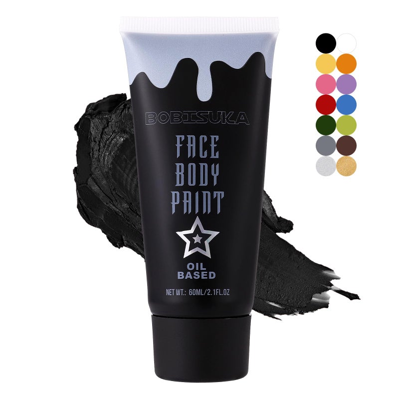 BOBISUKA Black Face Paint, Blendable Cream Body Painting Kit, Eye Black for Sports Baseball Softball Football, Facepaint for Skull Joker Vampire, Halloween Skeleton Cosplay, Costume, Parties, 21.fl oz (60ml) - Image 1
