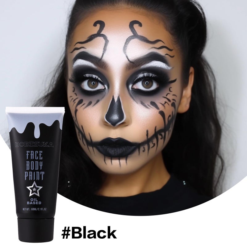 BOBISUKA Black Face Paint, Blendable Cream Body Painting Kit, Eye Black for Sports Baseball Softball Football, Facepaint for Skull Joker Vampire, Halloween Skeleton Cosplay, Costume, Parties, 21.fl oz (60ml) - Image 2