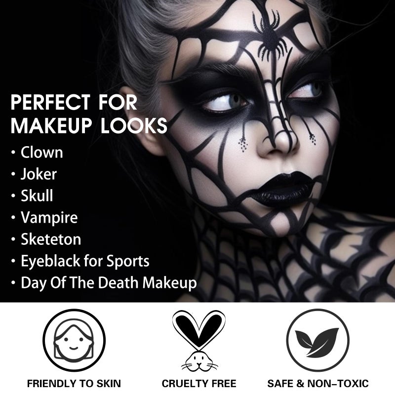 BOBISUKA Black Face Paint, Blendable Cream Body Painting Kit, Eye Black for Sports Baseball Softball Football, Facepaint for Skull Joker Vampire, Halloween Skeleton Cosplay, Costume, Parties, 21.fl oz (60ml) - Image 3