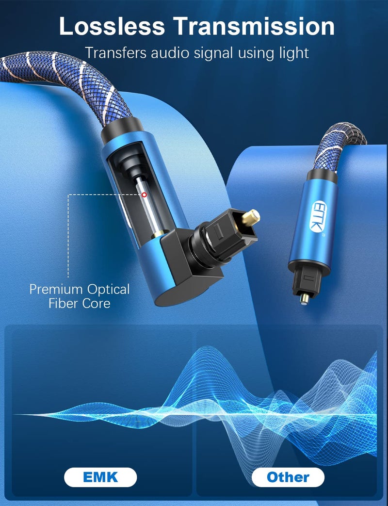 EMK 90 Degree Swivel Adjustable Right Angled Optical Audio Cable,EMK Rotatable TOSLINK Pulg Fiber Optic Cord for Blu-Ray Player,Soundbar,HDTV,PS3/PS4, Xbox and More (6.6ft/2m) - Image 5