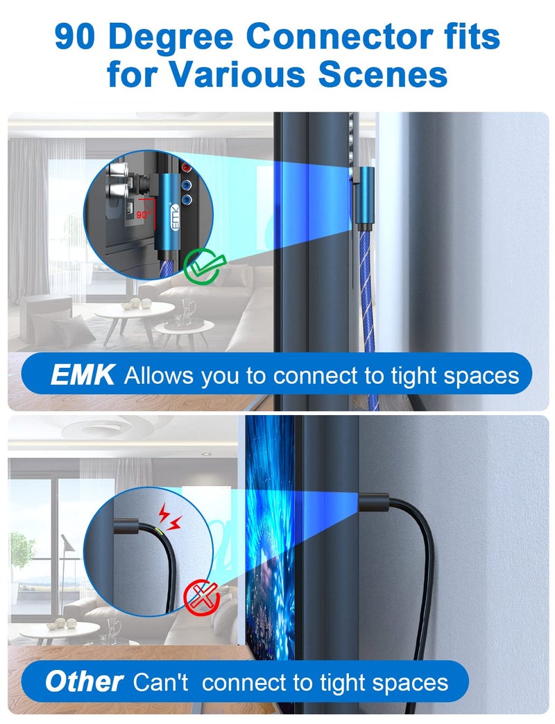 EMK 90 Degree Swivel Adjustable Right Angled Optical Audio Cable,EMK Rotatable TOSLINK Pulg Fiber Optic Cord for Blu-Ray Player,Soundbar,HDTV,PS3/PS4, Xbox and More (6.6ft/2m) - Image 4