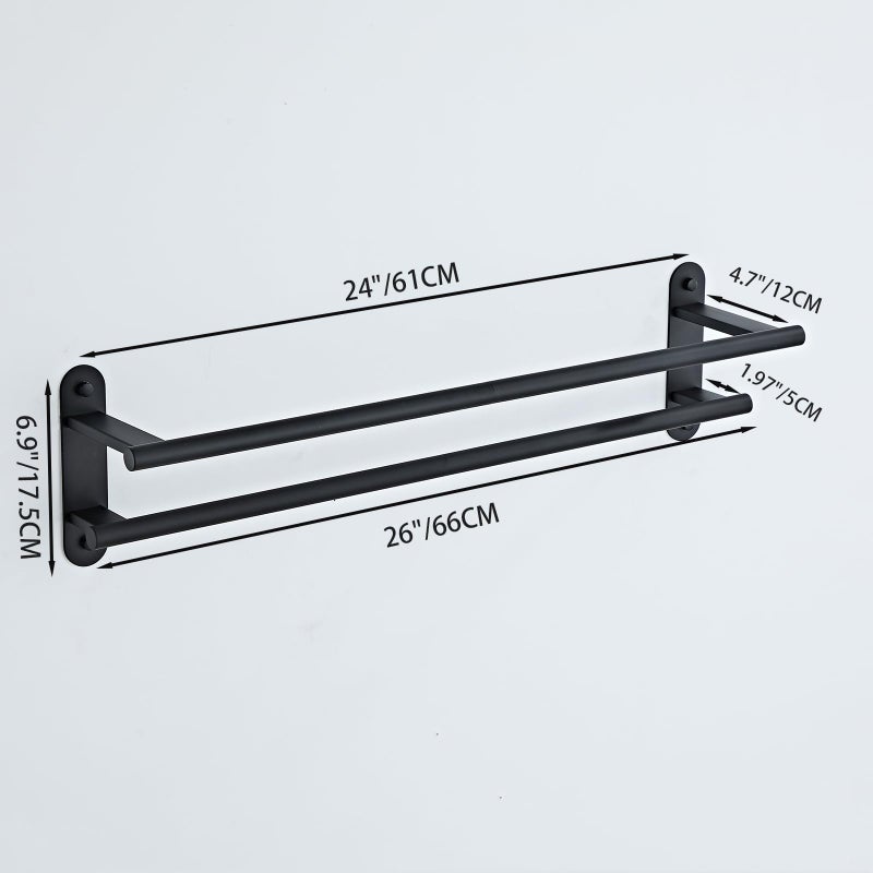 BTHRMHW Towel Rack for Bathroom, Double Towel Bar 24 Inch Wall Mounted, Matte Black Stainless Steel Bathroom Towel Holder(Total Length 26-Inch) - Image 3