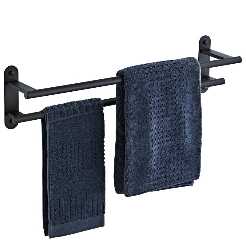 BTHRMHW Towel Rack for Bathroom, Double Towel Bar 24 Inch Wall Mounted, Matte Black Stainless Steel Bathroom Towel Holder(Total Length 26-Inch) - Image 1