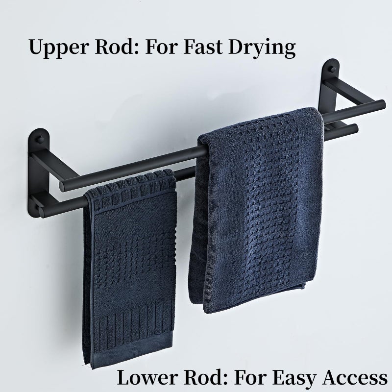BTHRMHW Towel Rack for Bathroom, Double Towel Bar 24 Inch Wall Mounted, Matte Black Stainless Steel Bathroom Towel Holder(Total Length 26-Inch) - Image 4