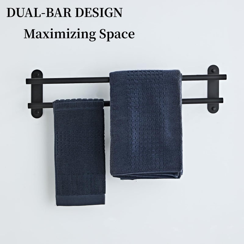 BTHRMHW Towel Rack for Bathroom, Double Towel Bar 24 Inch Wall Mounted, Matte Black Stainless Steel Bathroom Towel Holder(Total Length 26-Inch) - Image 2