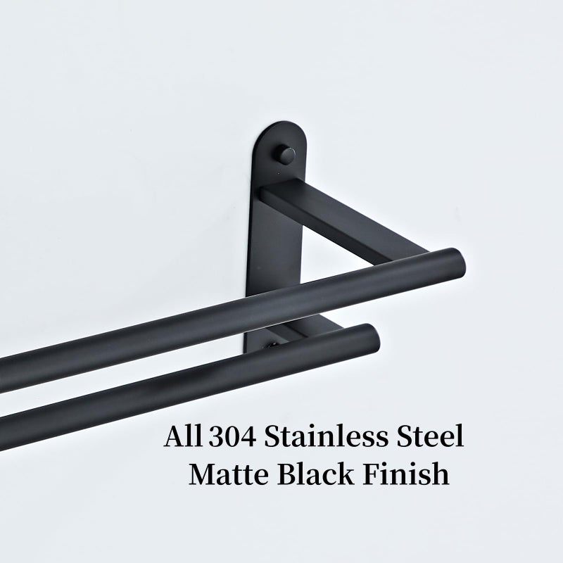 BTHRMHW Towel Rack for Bathroom, Double Towel Bar 24 Inch Wall Mounted, Matte Black Stainless Steel Bathroom Towel Holder(Total Length 26-Inch) - Image 5