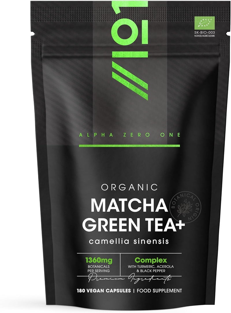 ALPHA01 Organic Matcha Green Tea Extract 1360mg 180 Vegan Capsules Boosted with Turmeric Acerola Black Pepper Resealable and Recyclable Pouch by Alpha01 - Image 1
