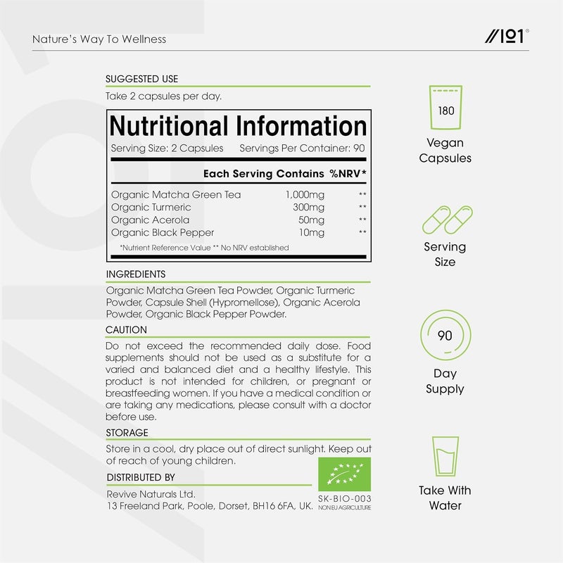 ALPHA01 Organic Matcha Green Tea Extract 1360mg 180 Vegan Capsules Boosted with Turmeric Acerola Black Pepper Resealable and Recyclable Pouch by Alpha01 - Image 3