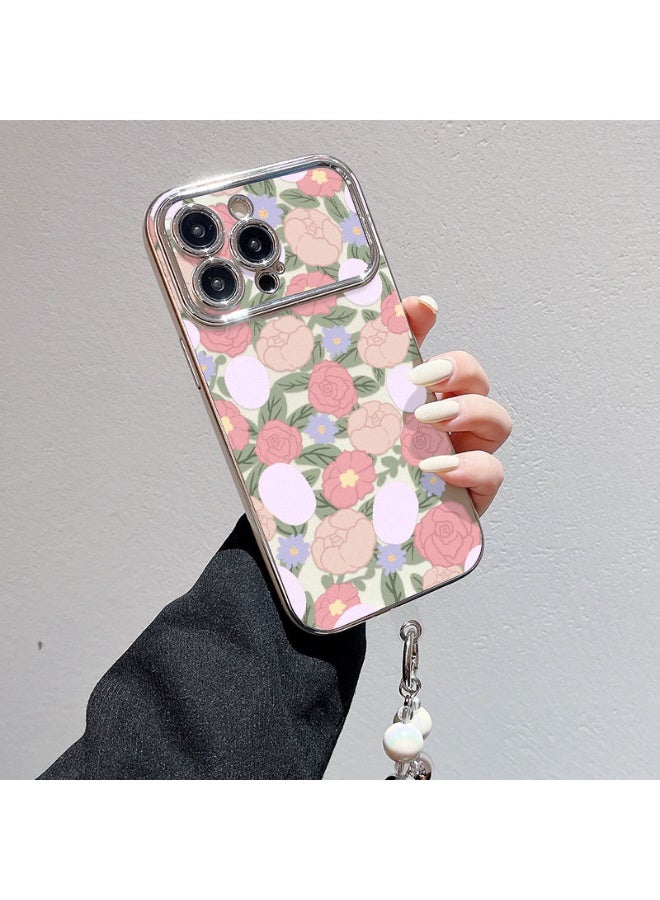 NIBEMINENT Electroplated Flowers Protective TPU Case Cover For iPhone 14 Pro, Floral Pattern With Silver Heart Beads - Image 2