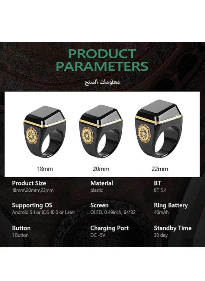 BSTWSH 18mm Zikr Ring Smart Ring with Vibration Reminder Tasbih Counter and Bluetooth Connection for Exclusive IQIBLA App and 5 Daily Prayer Reminders  - Image 4