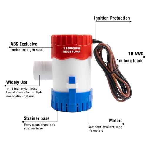 Sanuke 1100gph Bilge Pump Electric 12V Submersible Marine Water Pump Accessories Marin Boat, Non- Automatic Bilge Pump for Boats, Ponds, Pools, Spas Silent, Boat Caravan RV, Low Noise - Image 2