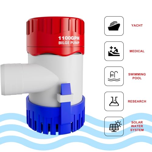 Sanuke 1100gph Bilge Pump Electric 12V Submersible Marine Water Pump Accessories Marin Boat, Non- Automatic Bilge Pump for Boats, Ponds, Pools, Spas Silent, Boat Caravan RV, Low Noise - Image 4