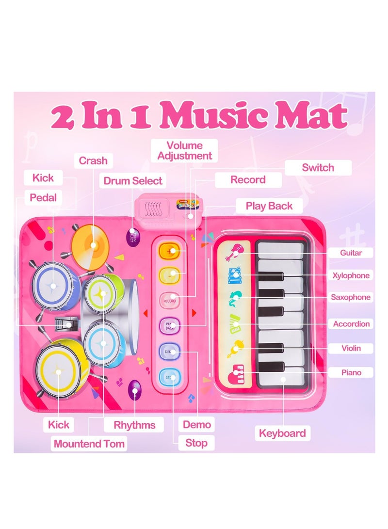 Zikra Piano Keyboard & Drum Musical Mats - 2 in 1 Musical Play Mat with 2 Sticks, Early Educational Toys, Sensory Toys for 3 Year Old Girl Boy Birthday Gift - Image 3