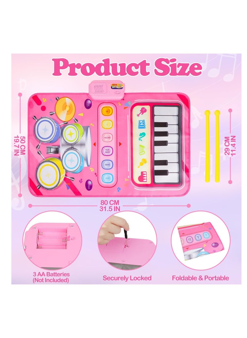 Zikra Piano Keyboard & Drum Musical Mats - 2 in 1 Musical Play Mat with 2 Sticks, Early Educational Toys, Sensory Toys for 3 Year Old Girl Boy Birthday Gift - Image 4