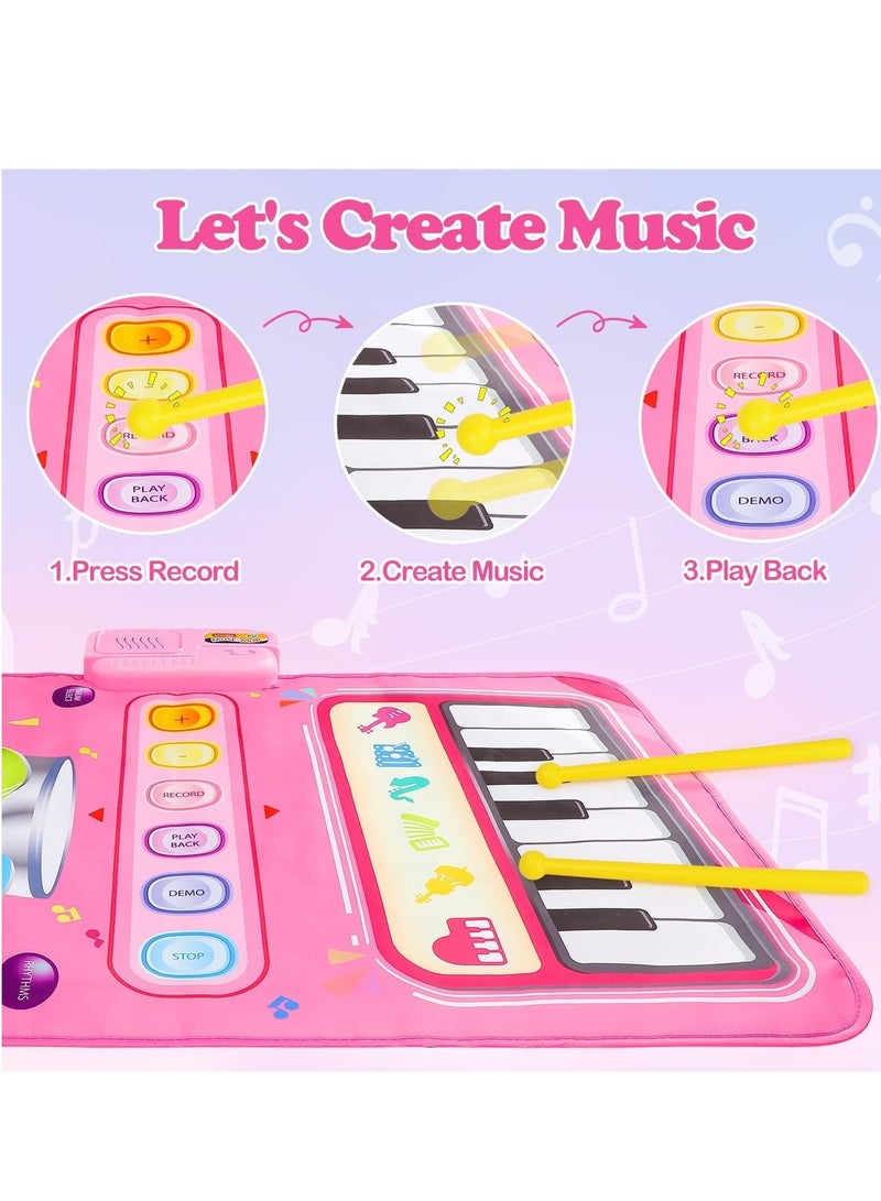 Zikra Piano Keyboard & Drum Musical Mats - 2 in 1 Musical Play Mat with 2 Sticks, Early Educational Toys, Sensory Toys for 3 Year Old Girl Boy Birthday Gift - Image 2