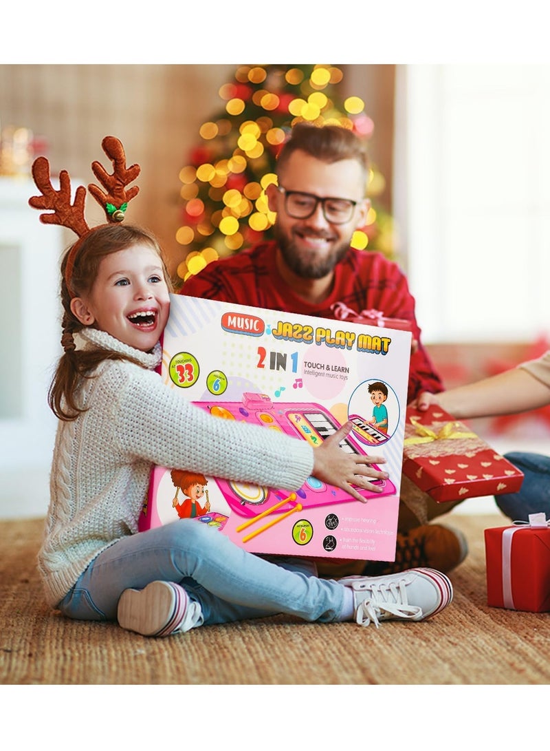 Zikra Piano Keyboard & Drum Musical Mats - 2 in 1 Musical Play Mat with 2 Sticks, Early Educational Toys, Sensory Toys for 3 Year Old Girl Boy Birthday Gift - Image 5
