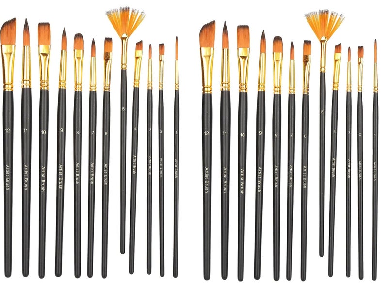 worison 24pc Synthetic Hair Artist Mix Paint Brush Set – Ideal for Watercolor and Acrylic Painting, Great for Beginners and Professionals - Image 1