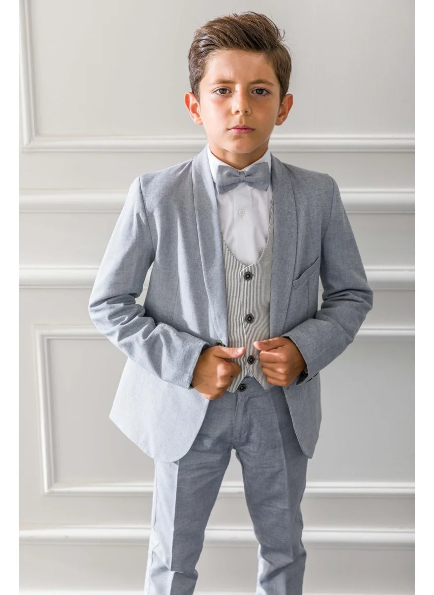 Nexactive Vest Jacket Bow Tie Children Youth Suit 5-Piece Graduation Prom Festive Wedding Groom Suit 4-Piece Set NX-50088