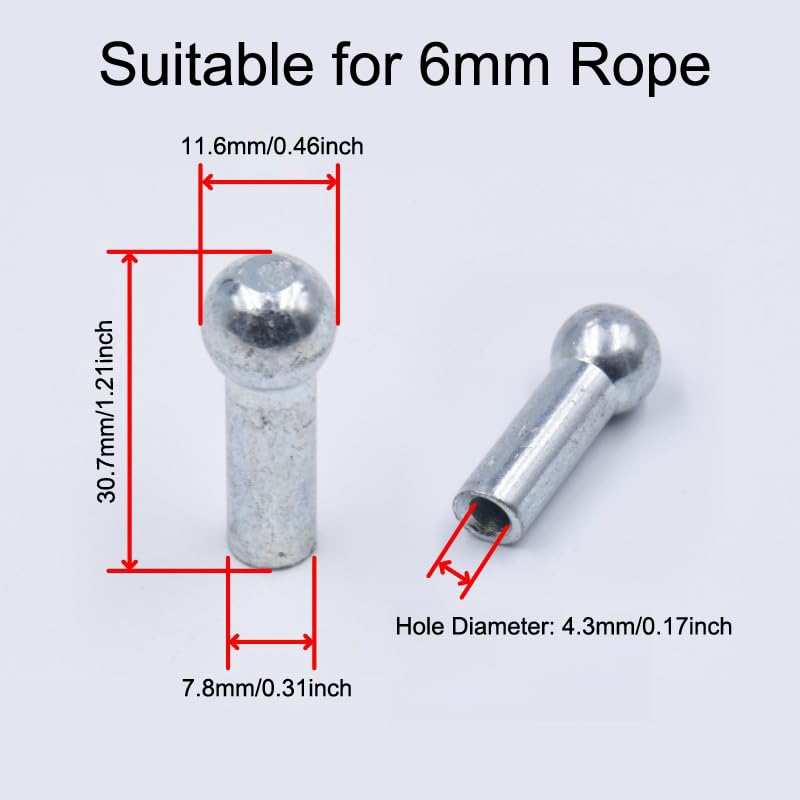 SquEqu 5 Pack Pulley Cable Ball Stopper Terminals End Joint Attachment Parts for Gym Weight Lifting Machine Fitness Equipment Running Yoga (for Diameter 6mm Wire) - Image 2