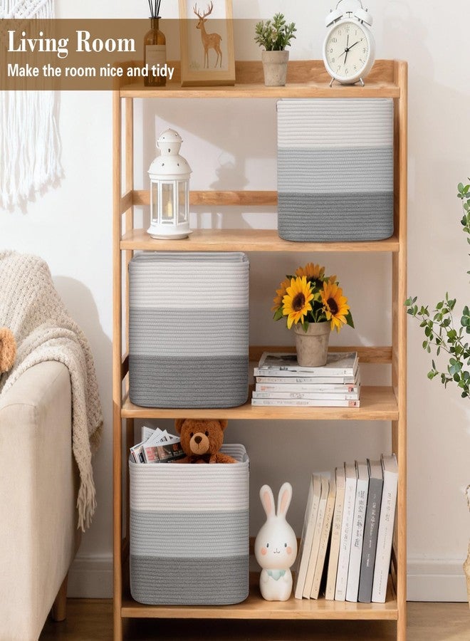 Degeyoyo 15×13 Inch Storage Cubes, 3 Pack Cube Storage Bins for Organizing, Cotton Rope Woven Baskets for Shelves, Bathroom, Kids Room, Closets, Baby Nursery - Image 3
