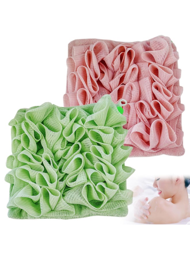 QIYUDA 2pcs Loofah Cloth for Bar Soap Loofah Washcloth Pink and Green Shower Ball 2in1 - Image 2