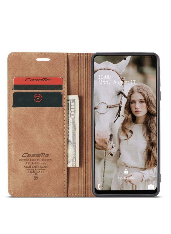 CaseMe CaseMe Samsung Galaxy A72Case Wallet, for Samsung Galaxy A72  Wallet Case Book Folding Flip Folio Case with Magnetic Kickstand Card Slots Protective Cover - Brown  - Image 4