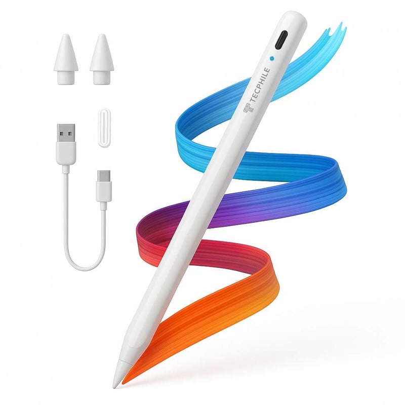 TECPHILE iPad Pencil Stylus Pen, Bluetooth, 10-minute Charge, Palm Rejection, Tilt, Magnetic Attraction, Compatible iPad2018-2025, iPad 10th/ 11th Gen, Pro 11, 12.9 & M4, Air 4/5/M2/M3, Mini 6/ A17Pro - Image 1