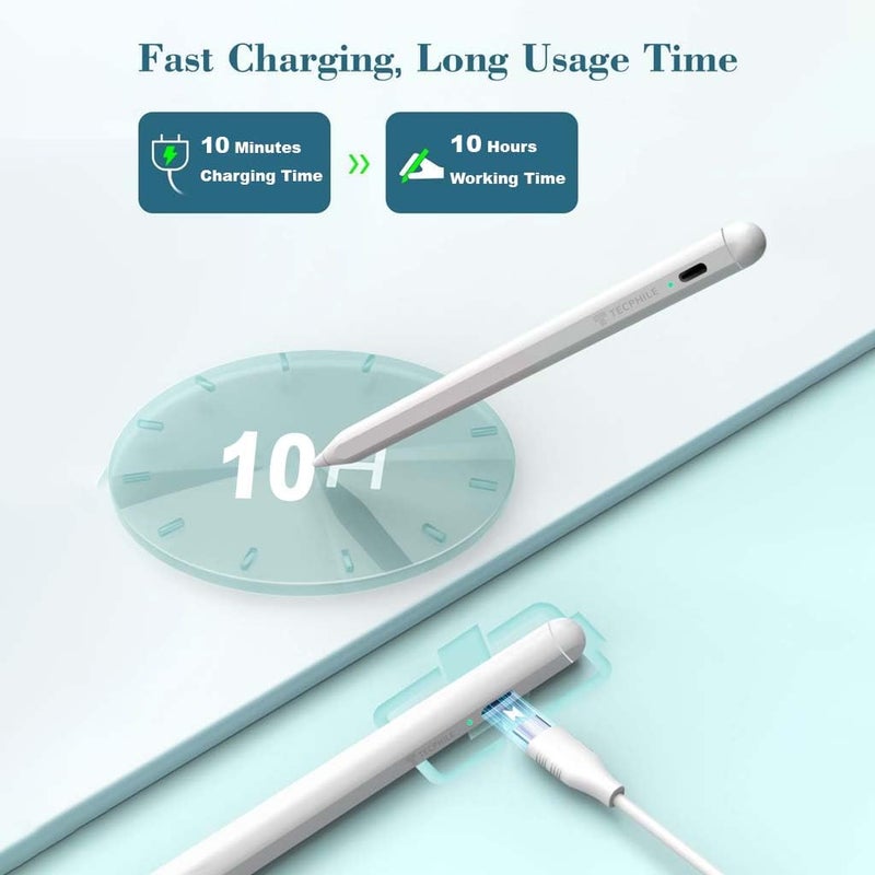 TECPHILE iPad Pencil Stylus Pen, Bluetooth, 10-minute Charge, Palm Rejection, Tilt, Magnetic Attraction, Compatible iPad2018-2025, iPad 10th/ 11th Gen, Pro 11, 12.9 & M4, Air 4/5/M2/M3, Mini 6/ A17Pro - Image 5