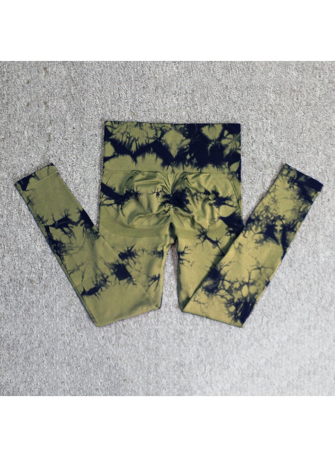 Seamless Smiley Tie-dye Yoga Pants High Waist Peach Hip Tight Pants High Elastic Fitness Pants