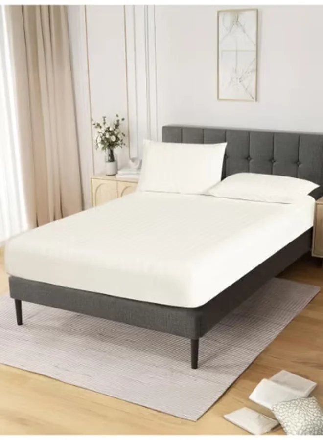 Donetella Premium 3 Piece – 200×200 cm Super King Striped Fitted Sheet, and 35 cm Deep Pocket, Secure All-Around Elastic Fit, No Excess Fabric.