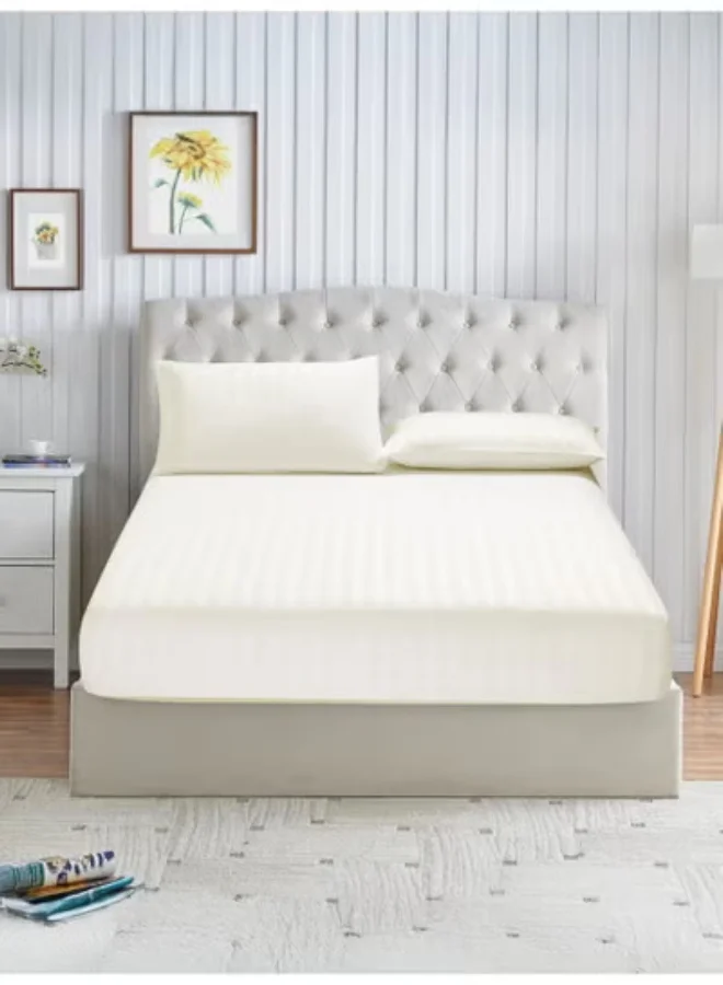 Donetella Premium 3 Piece – 200×200 cm Super King Striped Fitted Sheet, and 35 cm Deep Pocket, Secure All-Around Elastic Fit, No Excess Fabric.