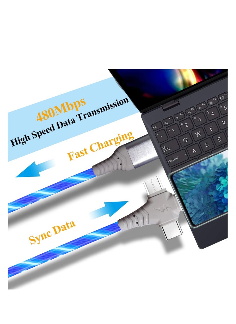 3 in 1 Charging Cable, Multi Charging Cable LED Flowing Light Up Charger Cable, 3.0 Fast Phone Charger Data Transfer, Durable TPE Charging Cord, for iPhone, Type C and Micro USB Blue 6.6ft