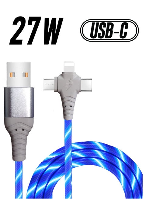 3 in 1 Charging Cable, Multi Charging Cable LED Flowing Light Up Charger Cable, 3.0 Fast Phone Charger Data Transfer, Durable TPE Charging Cord, for iPhone, Type C and Micro USB Blue 6.6ft