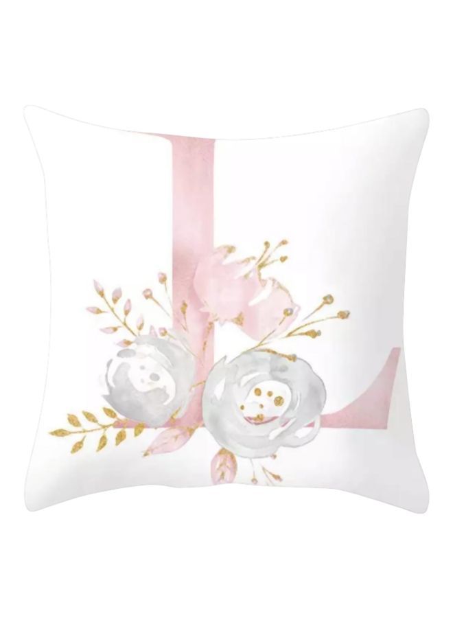 نيبمينينت غطاء وسادة بطبعة حرف "L" مزين بأزهار أبيض/وردي/رمادي 45x45سم