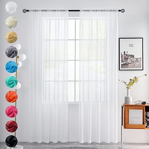 youleyar Solid Sheer Rod Pocket Curtain Voile Draperies 2 Panels White Beige Black Grey Coffee 52 Inch Width 63 Inch Long 1 Pair for Kitchen Bedroom Children Living Room YardWhite52W63L