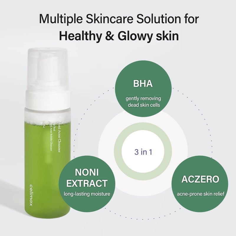 CELIMAX THE REAL NONI ACNE BUBBLE CLEANSER 155ML - Image 2
