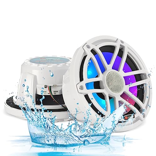 H YANKA HMS-65 6.5 Marine Speakers - 750W 2-Way IP67 Waterproof Boat Stereo System with LED Lights, High-Fidelity Coaxial Speakers, Y35 Magnet Woofer, UV & Salt Spray Resistant - 1 Pair (White) - Image 1