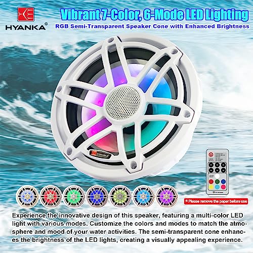 H YANKA HMS-65 6.5 Marine Speakers - 750W 2-Way IP67 Waterproof Boat Stereo System with LED Lights, High-Fidelity Coaxial Speakers, Y35 Magnet Woofer, UV & Salt Spray Resistant - 1 Pair (White) - Image 3